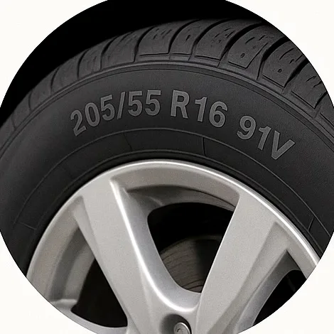 A tyre sidewall showing the size code