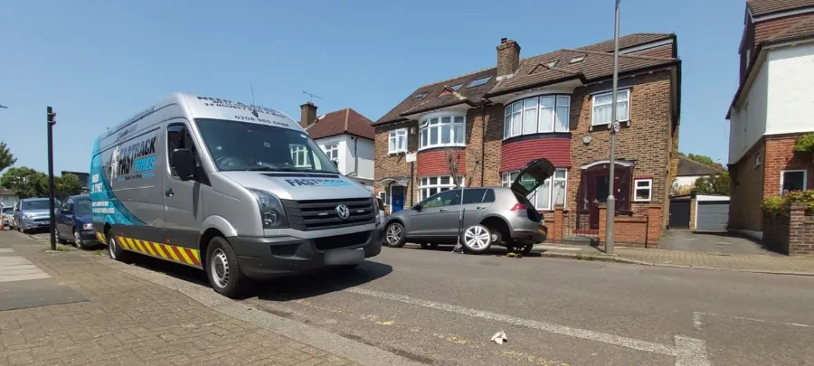VW Golf tyre service outside a London home